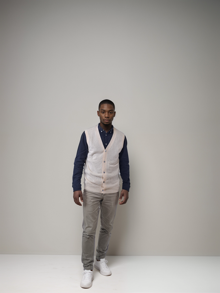 SY-1517 Herren-Cardigan – 100 % reines Kaschmir – Herren – Hellbeige
