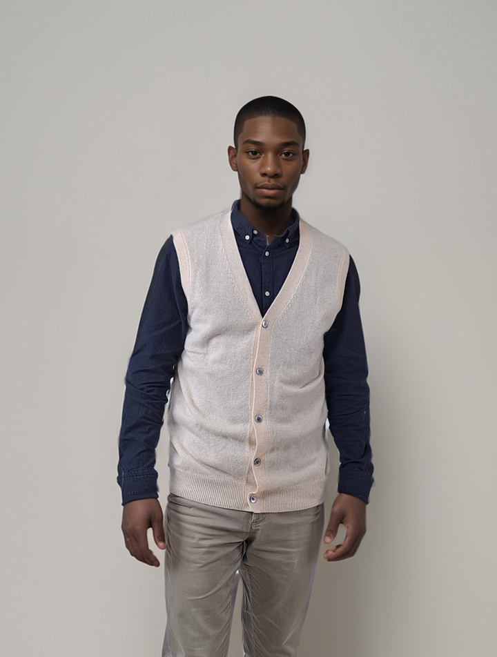 SY-1517 Herren-Cardigan – 100 % reines Kaschmir – Herren – Hellbeige