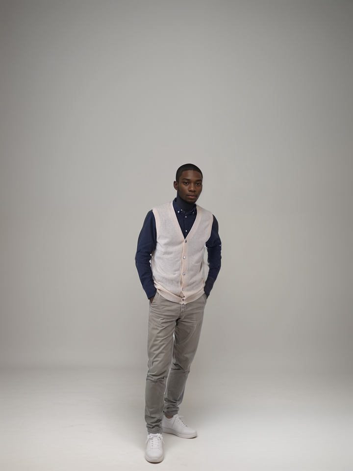 SY-1517 Herren-Cardigan – 100 % reines Kaschmir – Herren – Hellbeige
