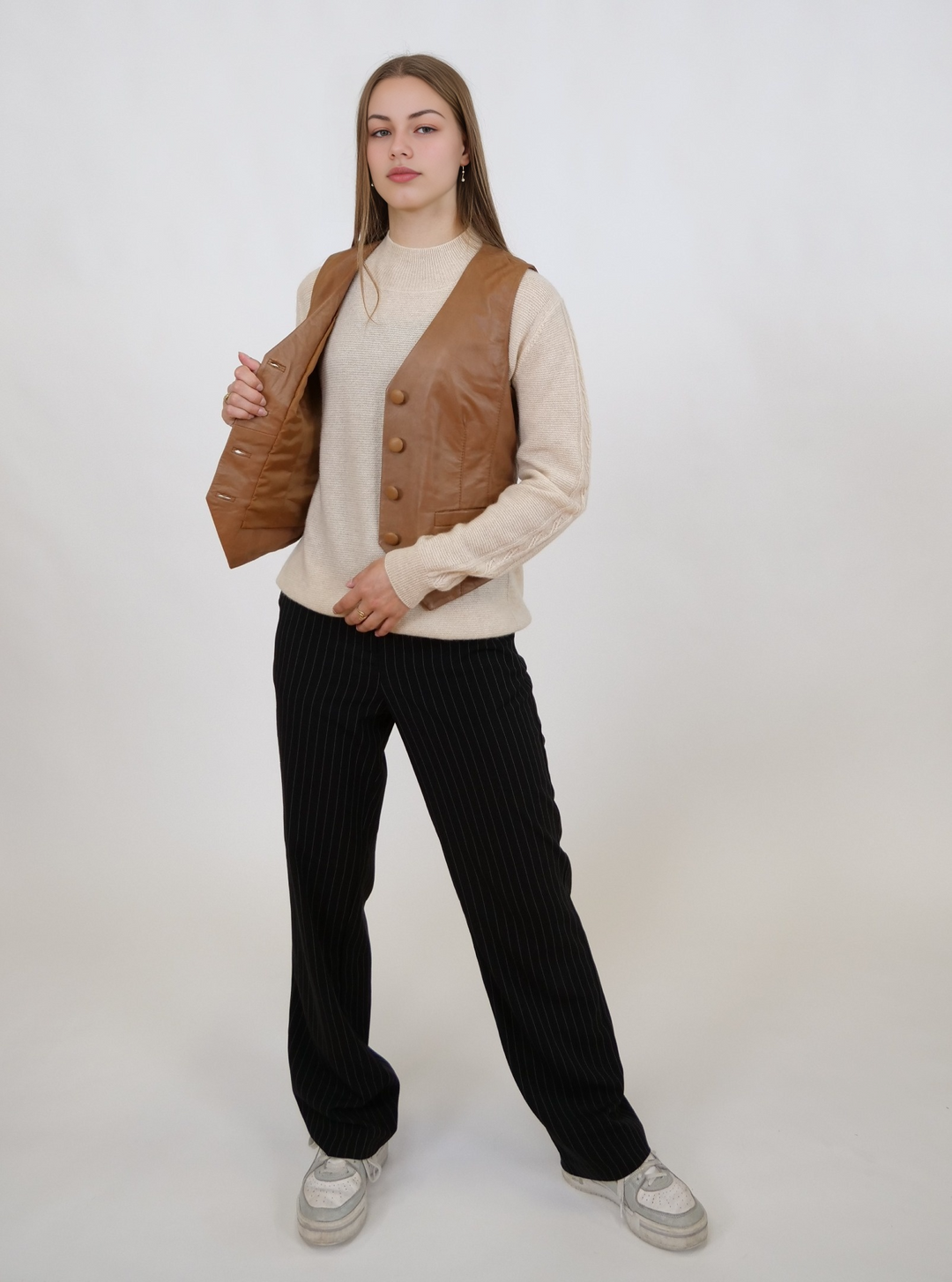 Renny Vest, 46 cm. - Lamb Dior Leather - Dame - Caramel
