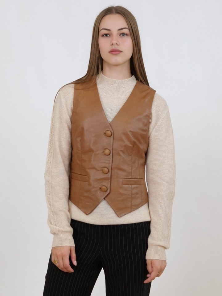 Renny Vest, 46 cm. - Lamb Dior Leather - Dame - Caramel