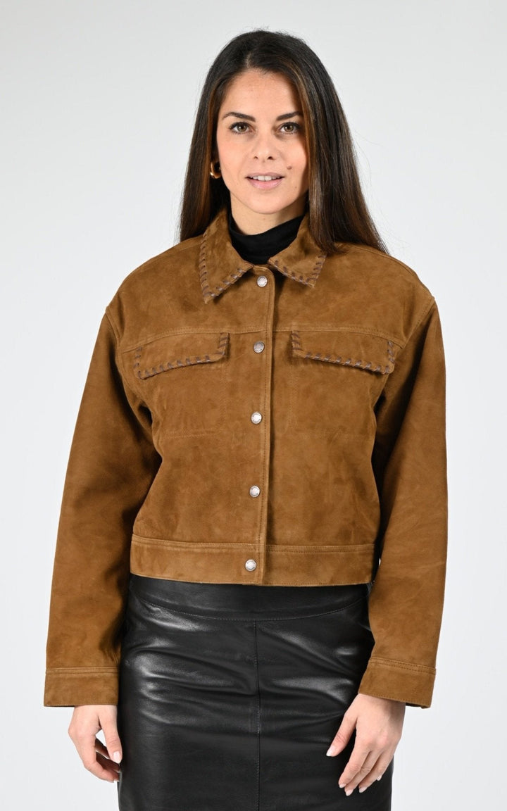 Blouson Daim Femme Schott, modèle 70lcw mandy de couleur caramel