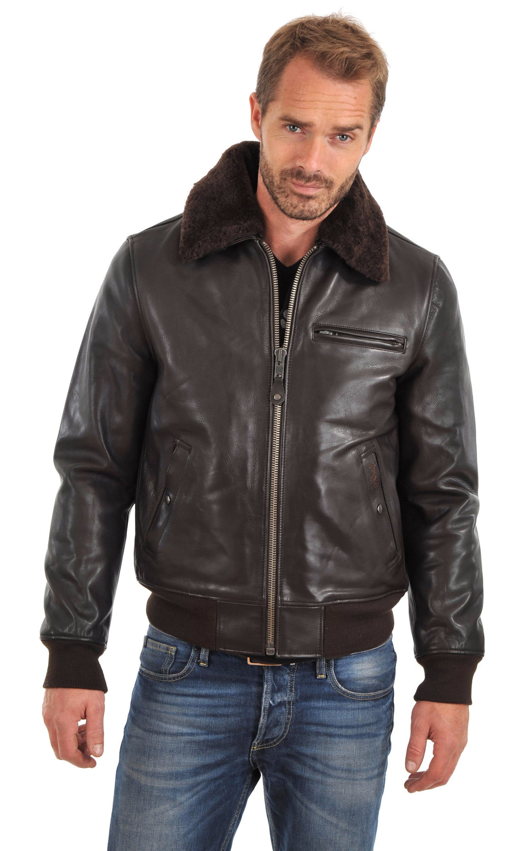 A "LC1380" Marron Foncé Schott Pilote Homme closed photo