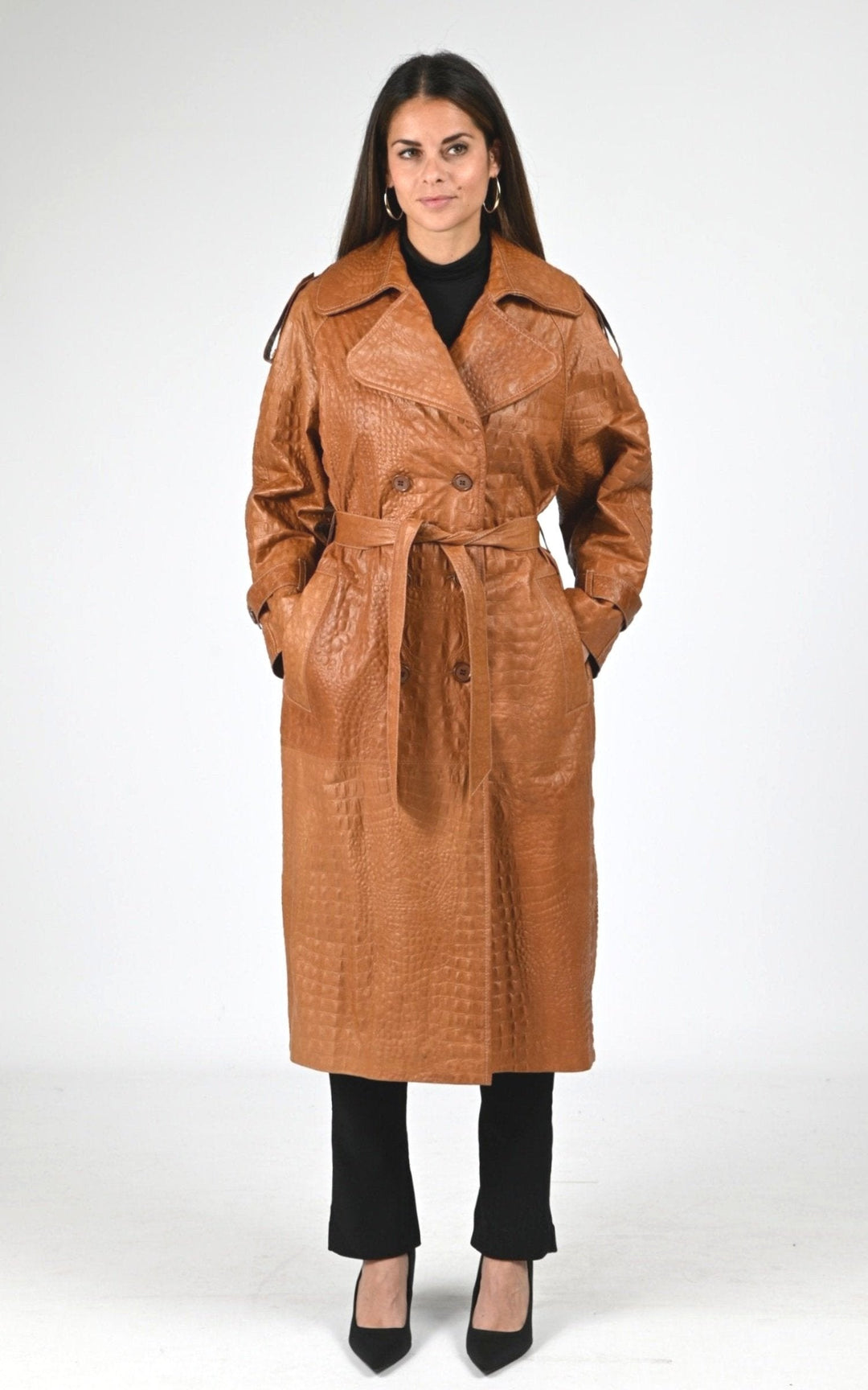 Manteau Cuir Femme Flo-Clo, modèle Betalis leather de couleur cuoio