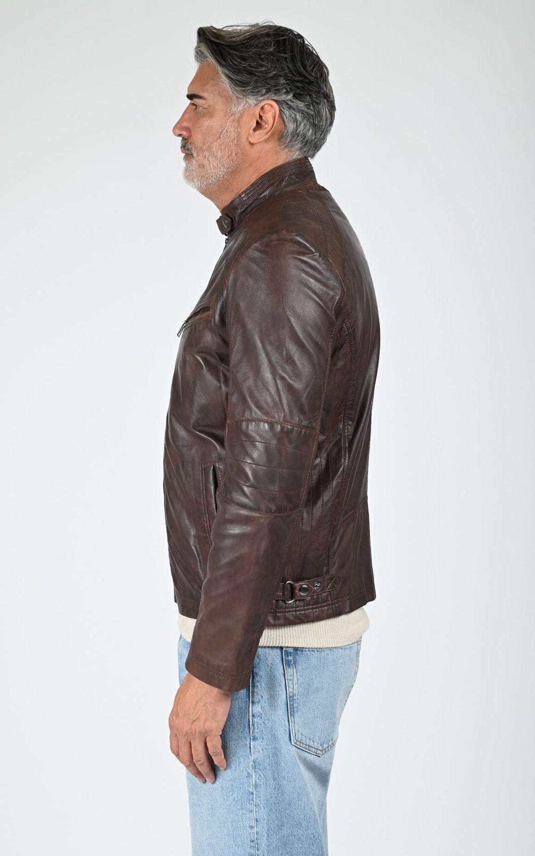 Bulk Brown Leather Biker Jacket - Men