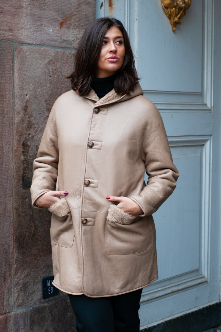 Guillette, 85 cm. - Capucha - Nappa Cordero - Mujer - Camel
