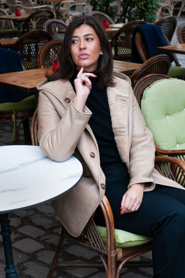 Guillette, 85 cm. - Capucha - Nappa Cordero - Mujer - Camel