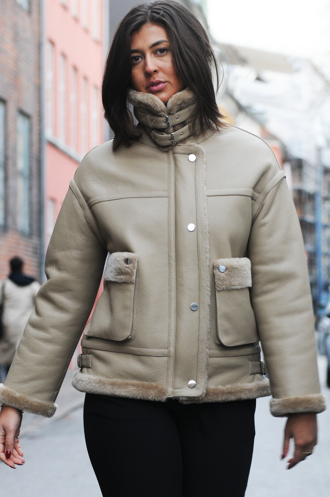 Hania, 65 cm. - Krage - Kul preg - Dame - Beige