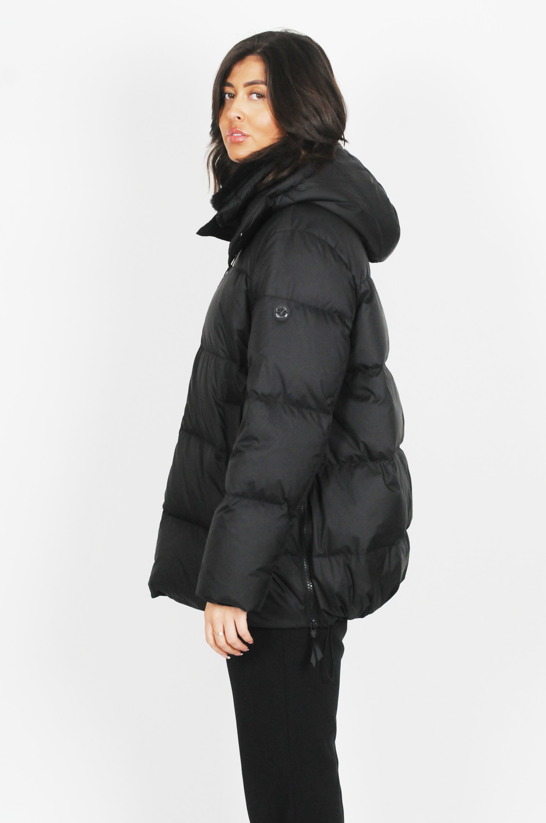 Hester, 75 cm. - Dunjakke med hette - Dame - Svart