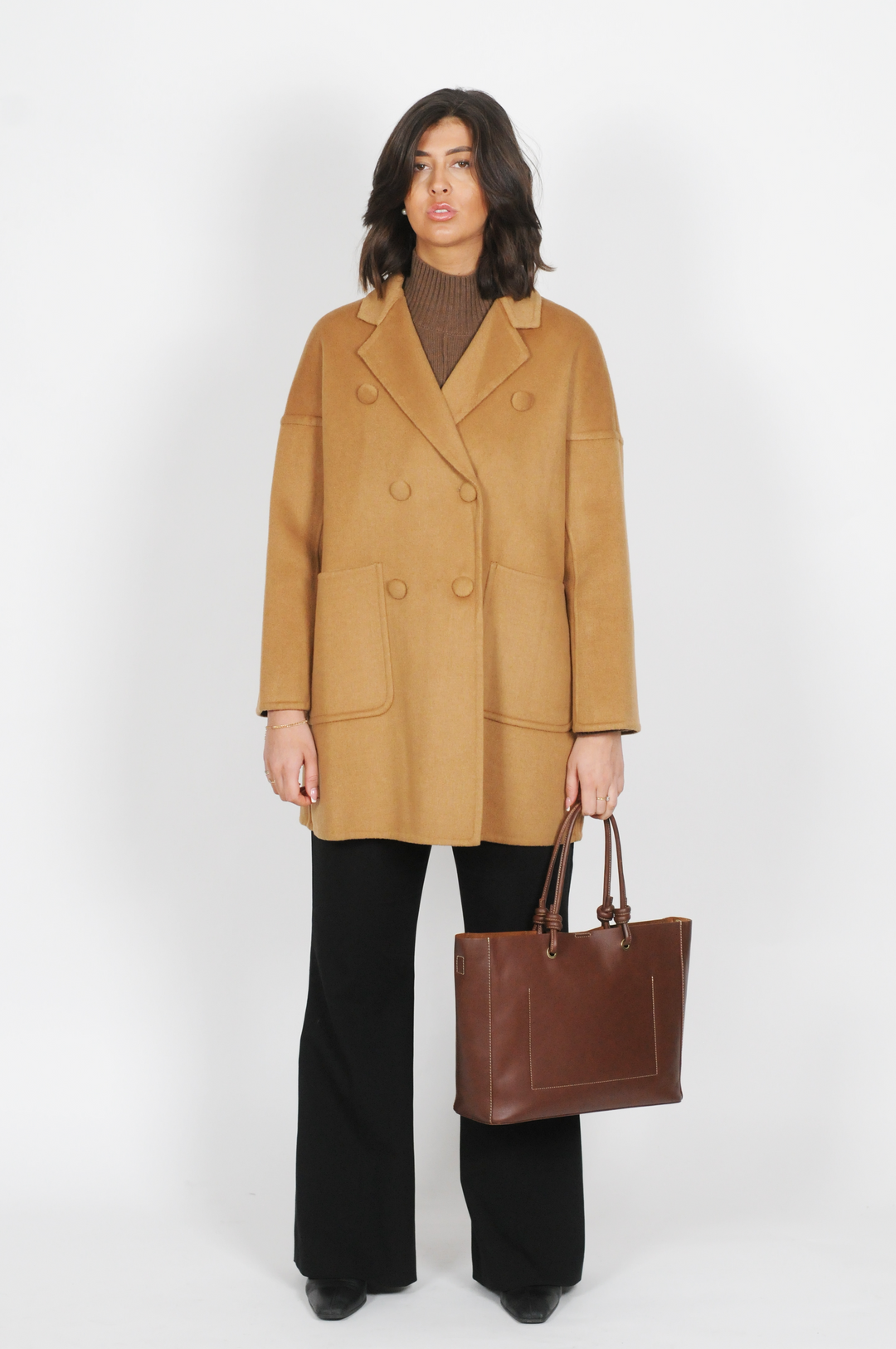 Heda, 85 cm. - Kraag - Wollen jasje - Dames - Camel