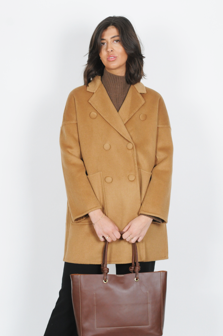 Heda, 85 cm. - Kraag - Wollen jasje - Dames - Camel