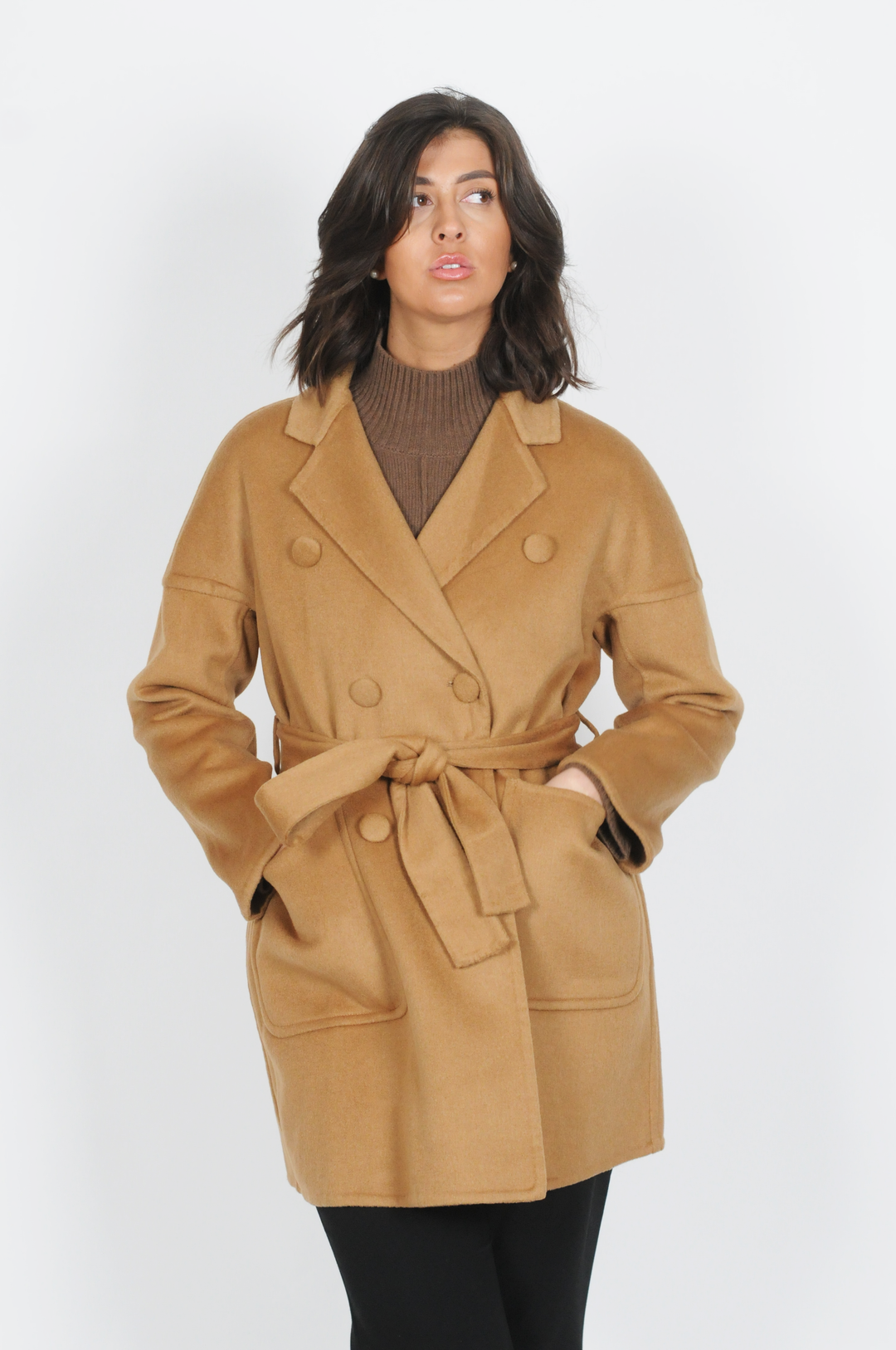 Heda, 85 cm. - Kraag - Wollen jasje - Dames - Camel