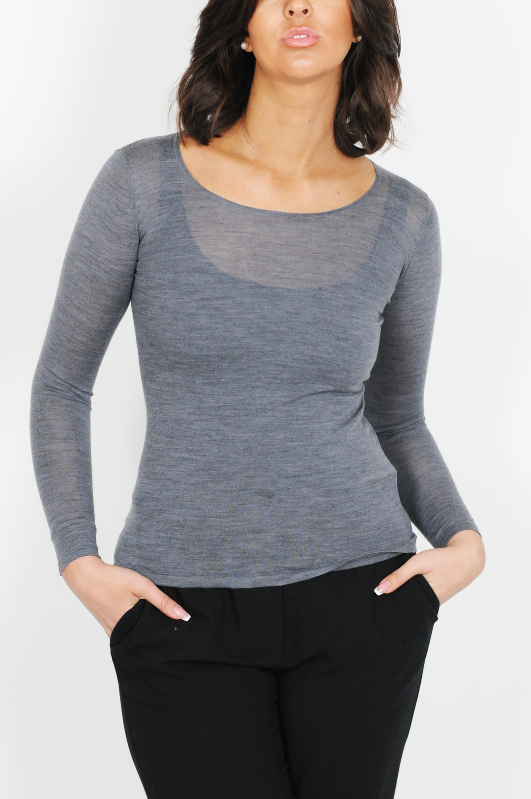 SY-23007 Camicia - 100% Lana - Donna - Grigio scuro