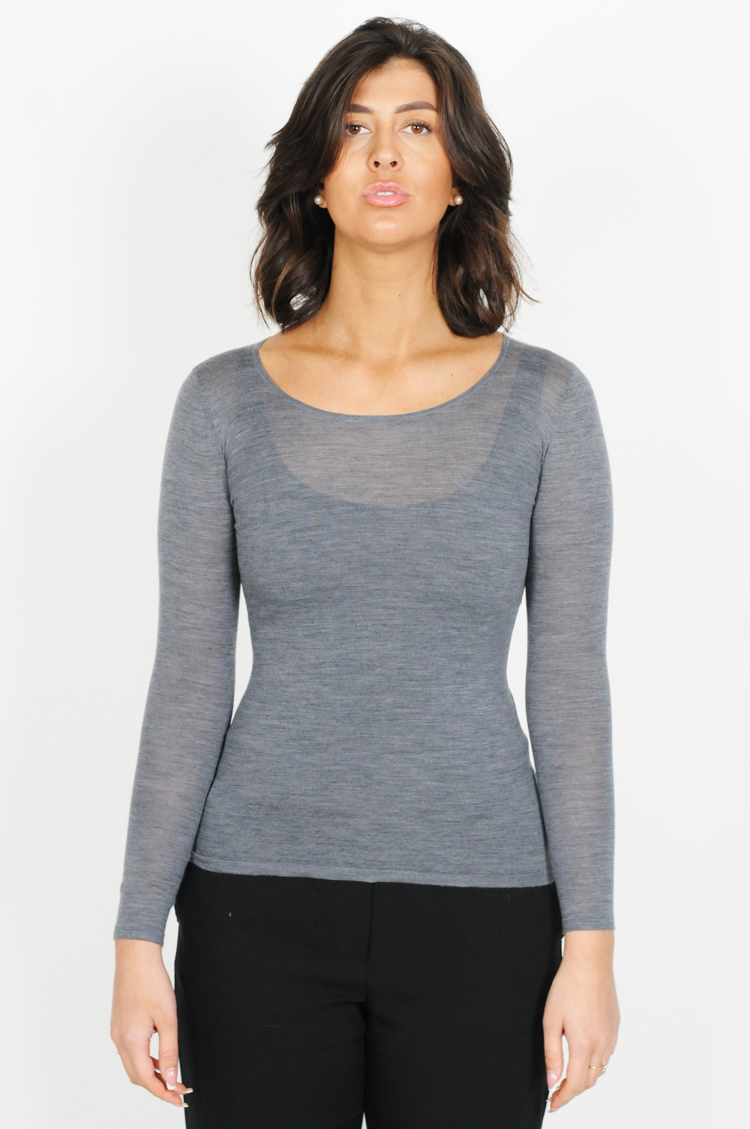 SY-23007 Camicia - 100% Lana - Donna - Grigio scuro
