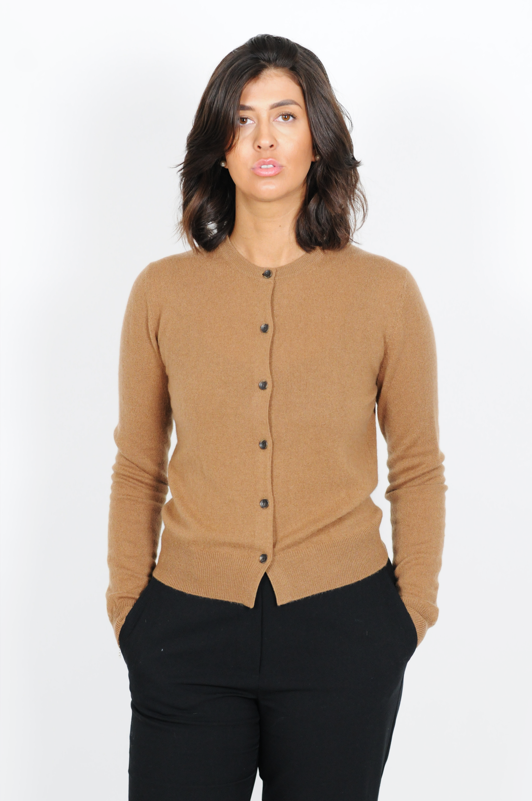 SY-23022 Cardigan - 100% Cashmere - Damer - Dark Camel
