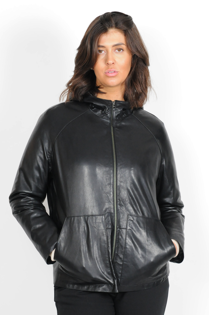 Coline - Hood - Lamsleren jas - Dames - Zwart