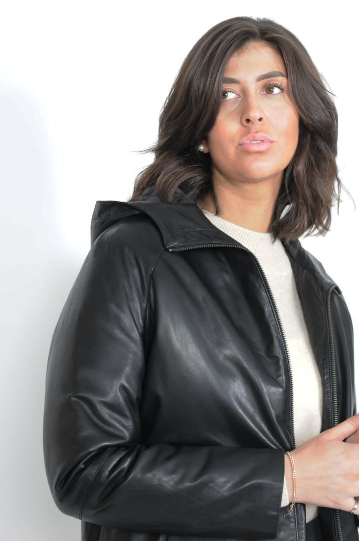 Coline - Hood - Lamsleren jas - Dames - Zwart