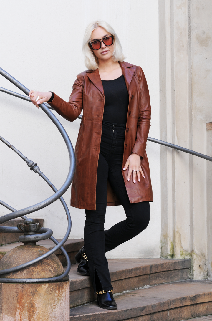 Erika - Lam Malli Leer - Dames - Donker Cognac