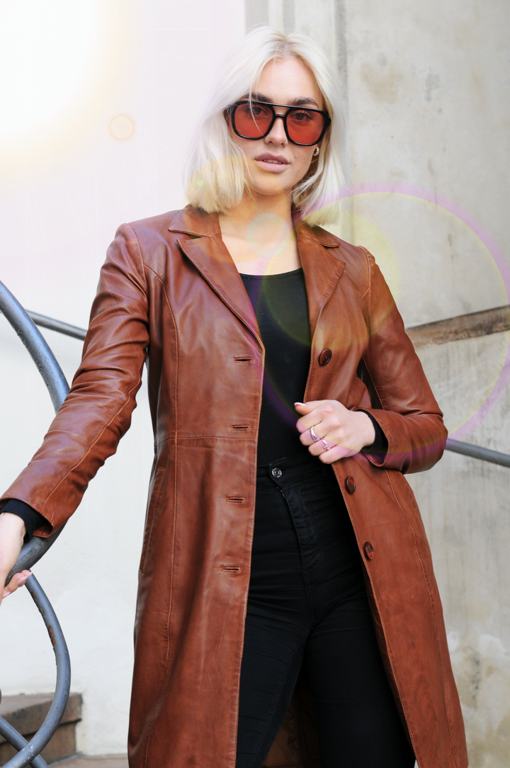 Erika - Lam Malli Leer - Dames - Donker Cognac