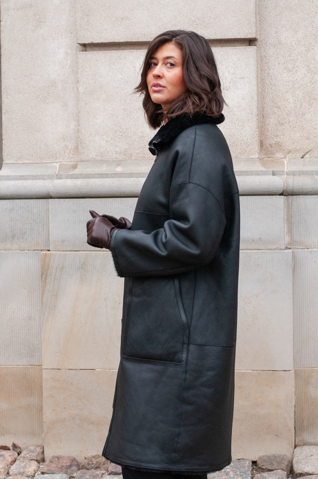 Isilda, 105 cm. - Colletto - Agnello Nappa - Donna - Nero
