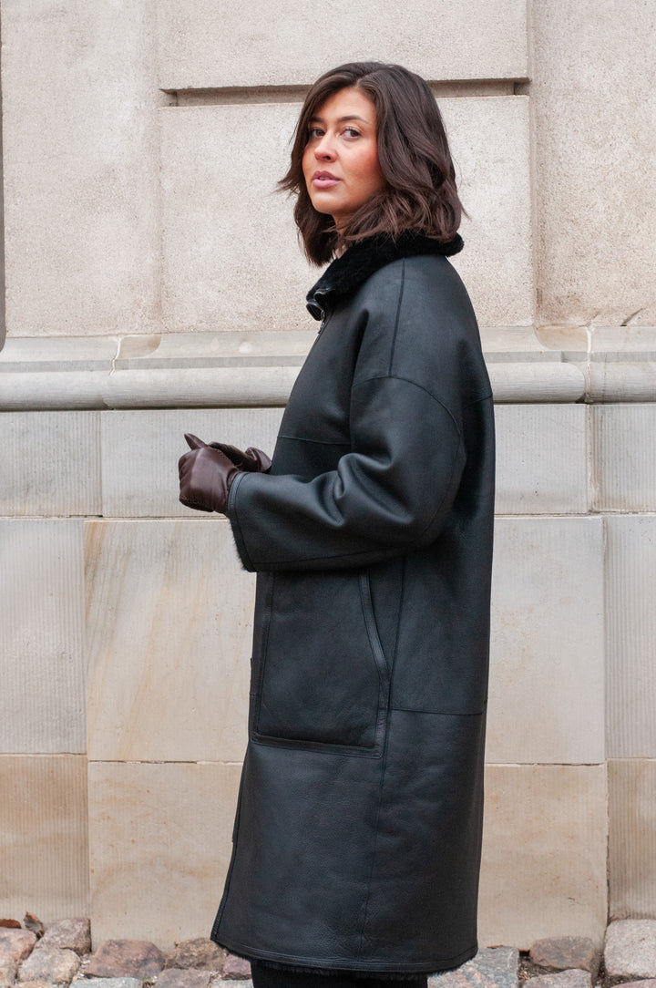 Isilda, 105 cm. - Colletto - Agnello Nappa - Donna - Nero