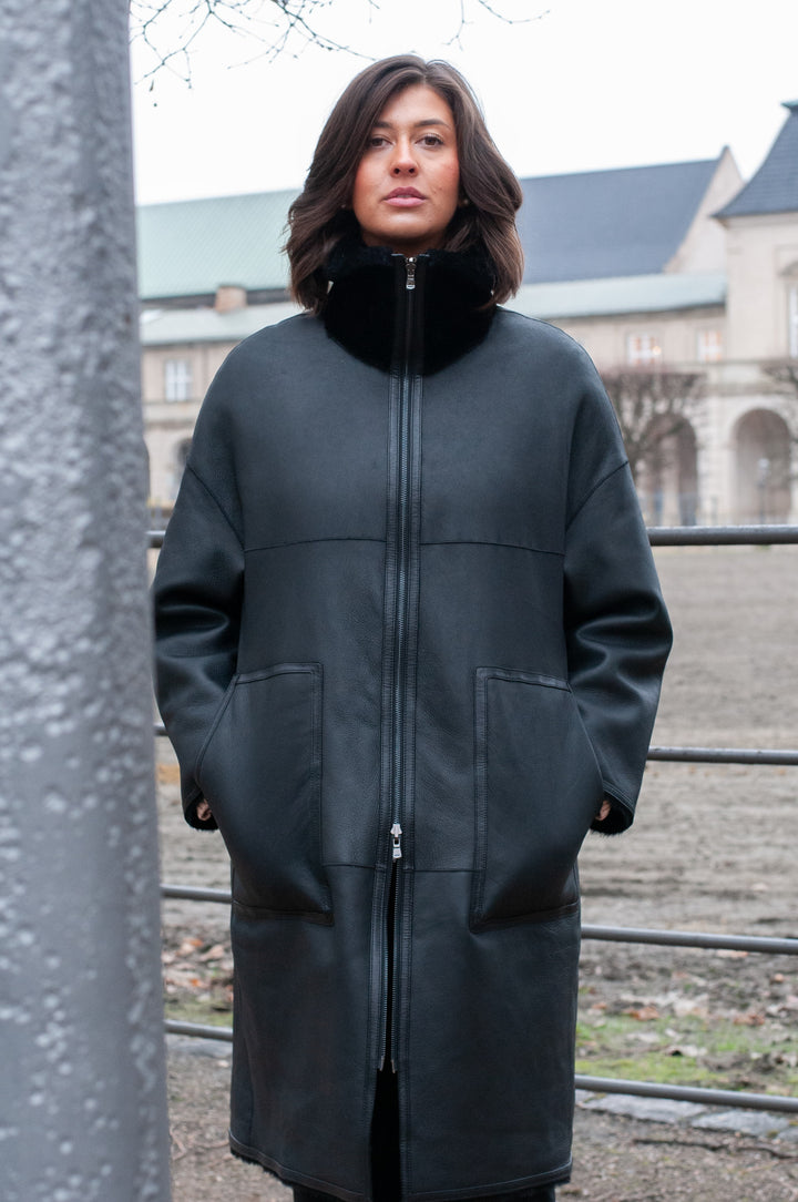 Isilda, 105 cm. - Colletto - Agnello Nappa - Donna - Nero