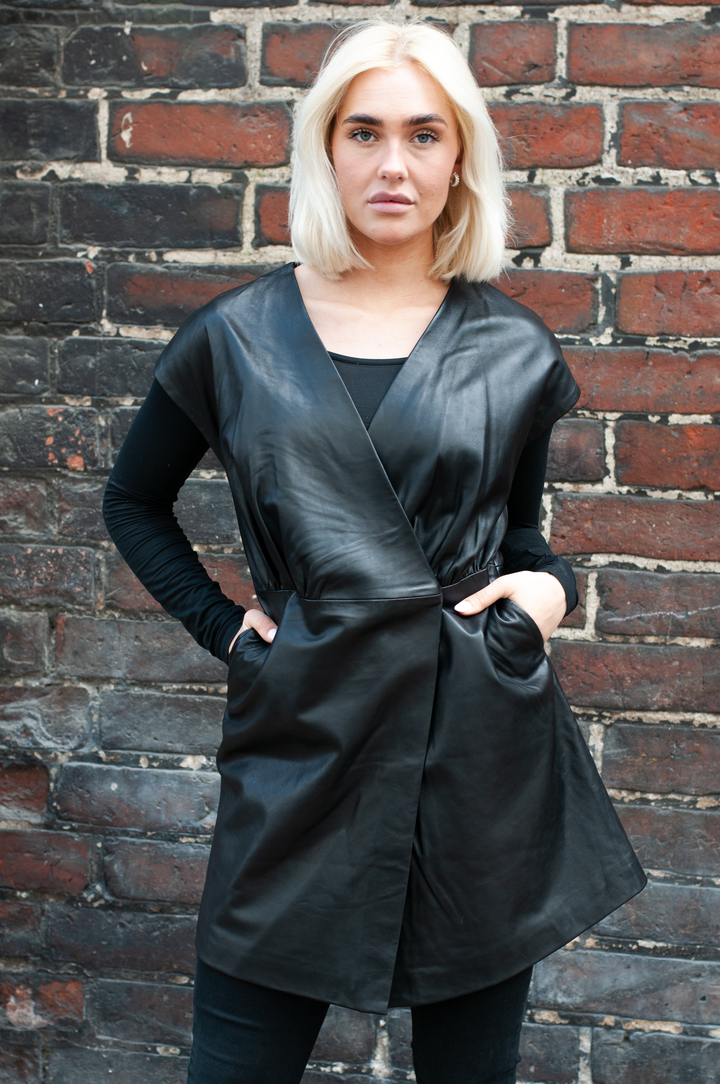 Kennedy Jurk - Lam Malli Leer - Dames - Zwart