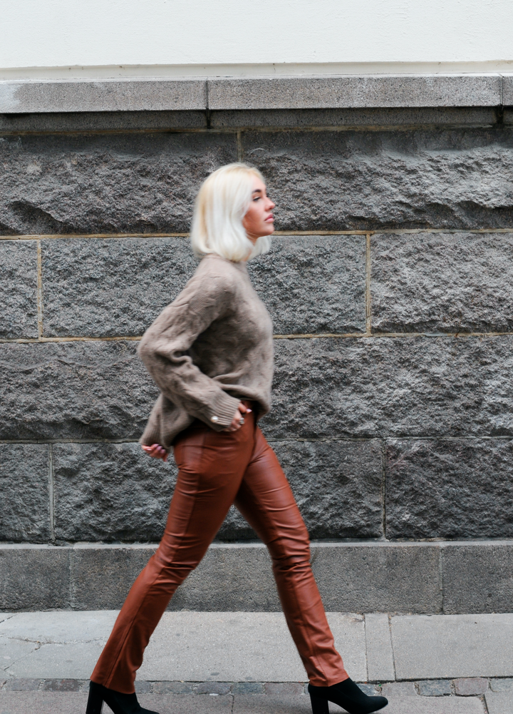 Jill Trouser - Lamb Nappa Skinnbukse - Dame - Dark Tan