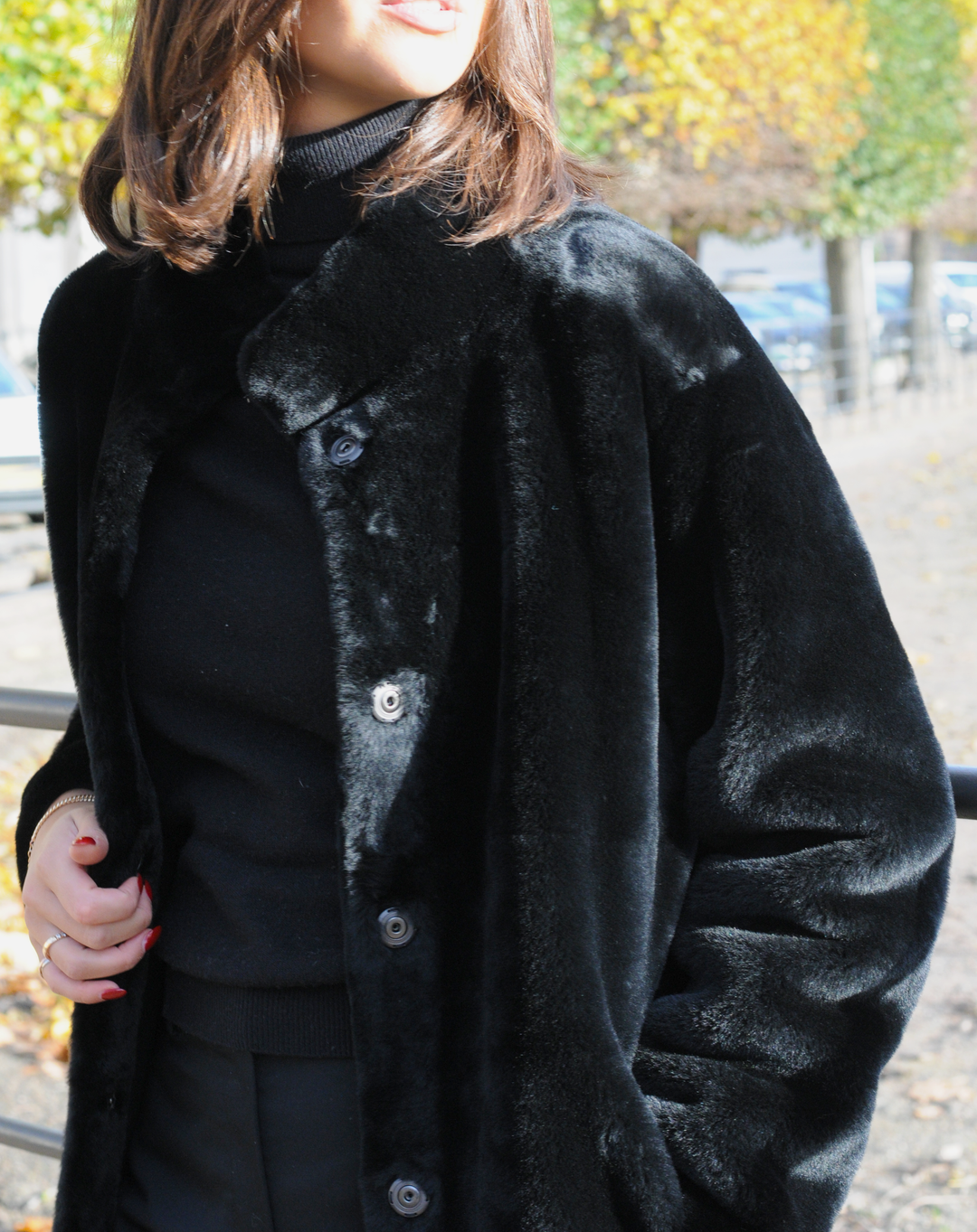 Carol, 105 cm. - Nappa lammefrakke - Dame - Sort