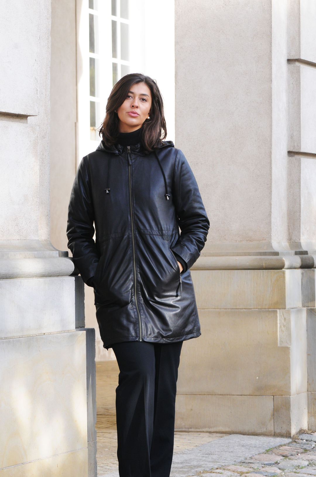 Solene, 87 cm. - Capuchon - Lamb Malli-leer - Dames - Marine