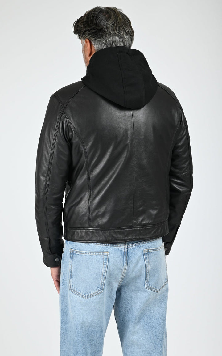 Erico Black Hooded Leather Jacket - Men