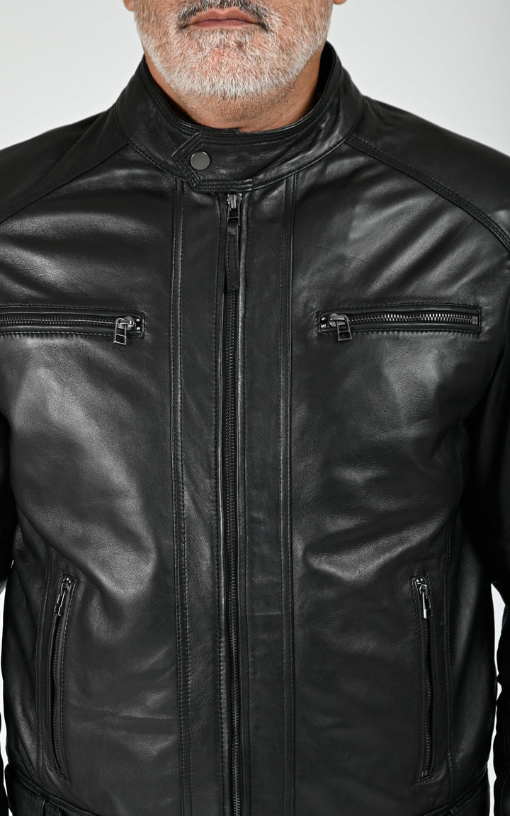 Erico Black Hooded Leather Jacket - Men