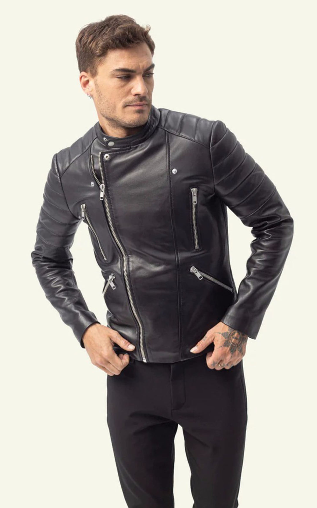 Blouson Cuir Homme Serge pariente, modèle Gladiator de couleur noir