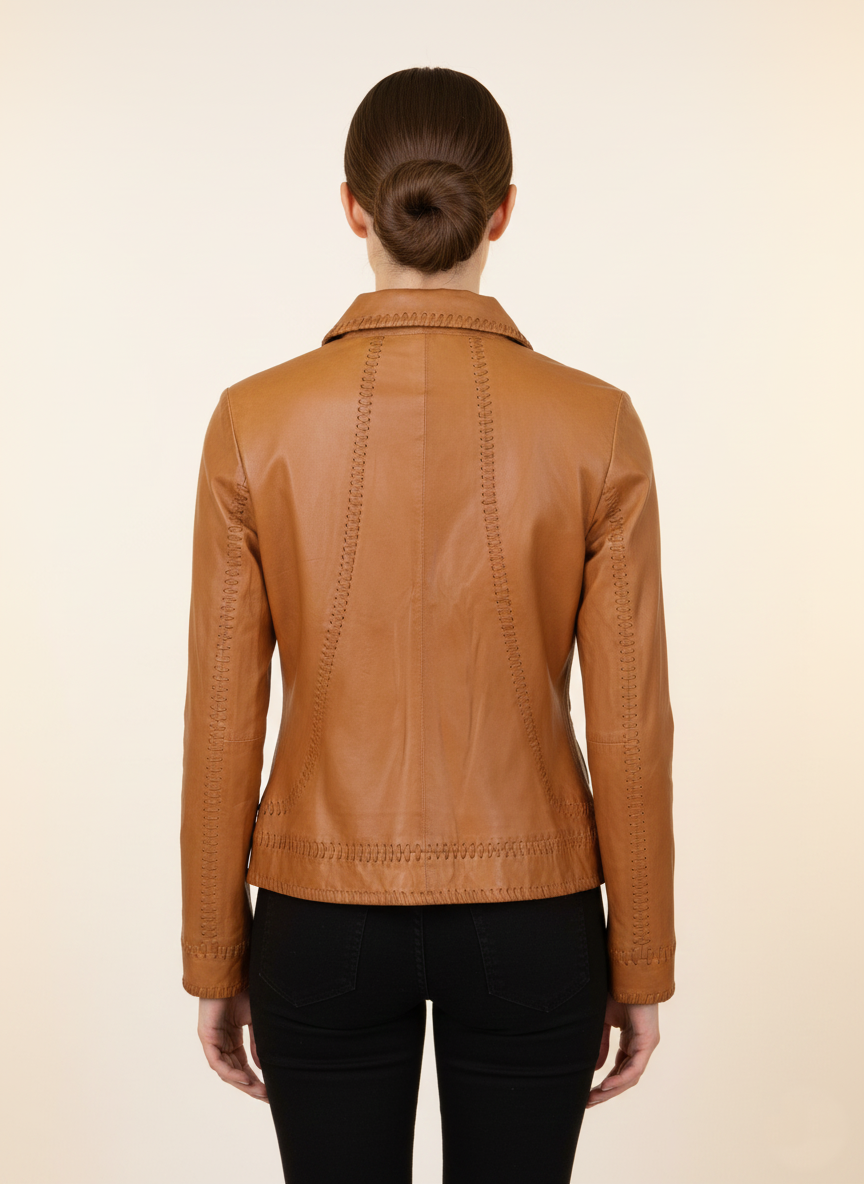 Ruby - Komfort, 60 cm. - Lam Costa skinnjakke - Dame - Cognac