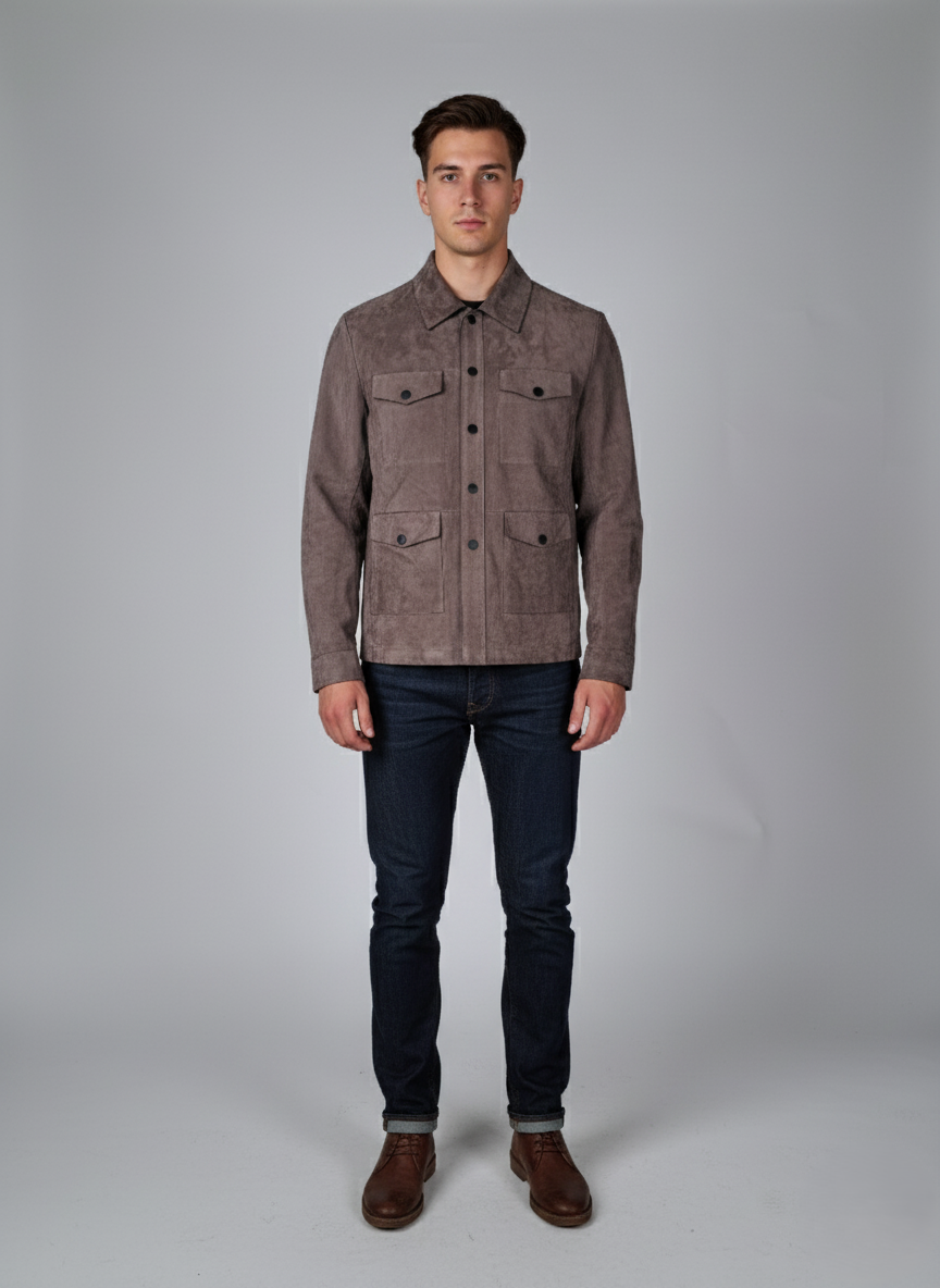 Gerhard, 65 cm. - Collar Goat Suede Thick Leather - Man Dark Grey
