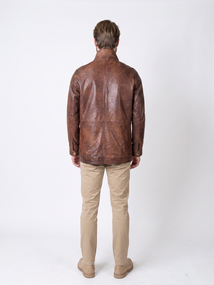 Brenton - Long Lamb Polish Nappa Leather -Man Copper Brown