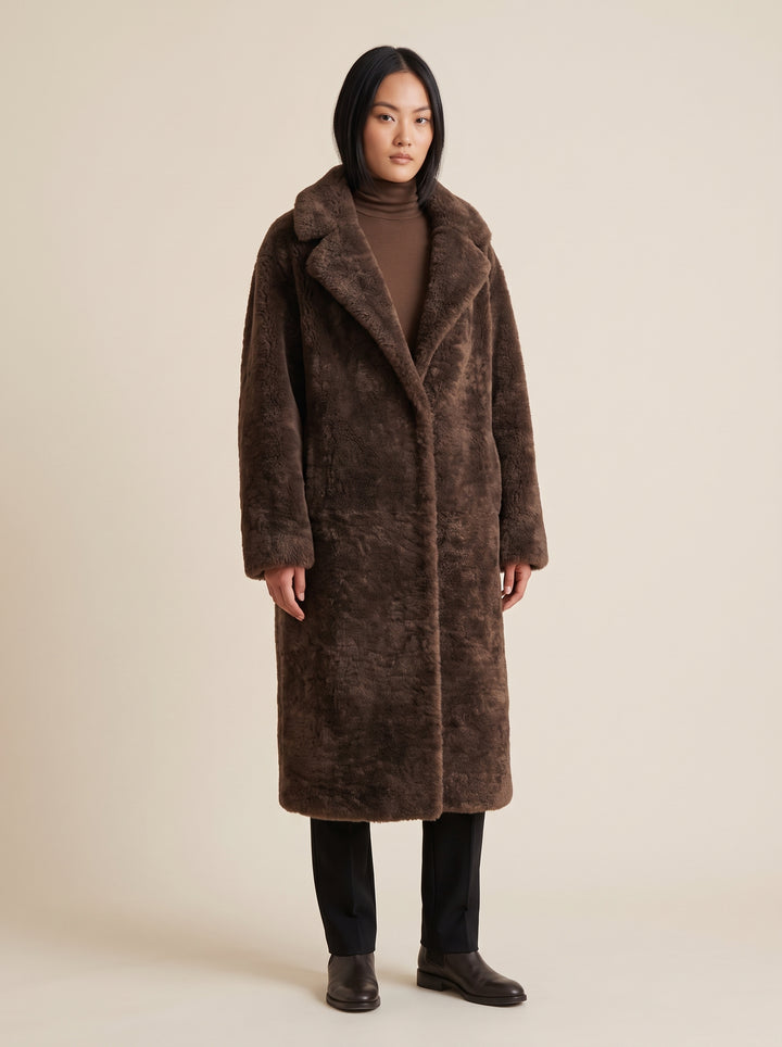 Hella, 95 cm. - Collar Curly Lamb - Women - Brown