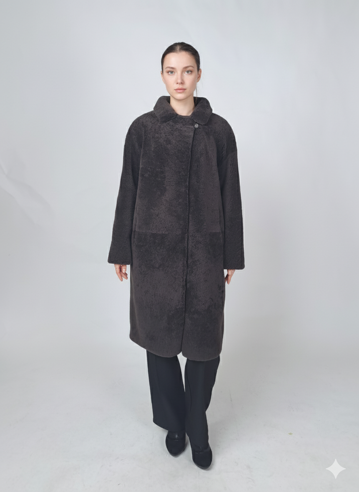 Hallo, 95 cm. - Kraag - Curly Lamb - Dames - Koffie