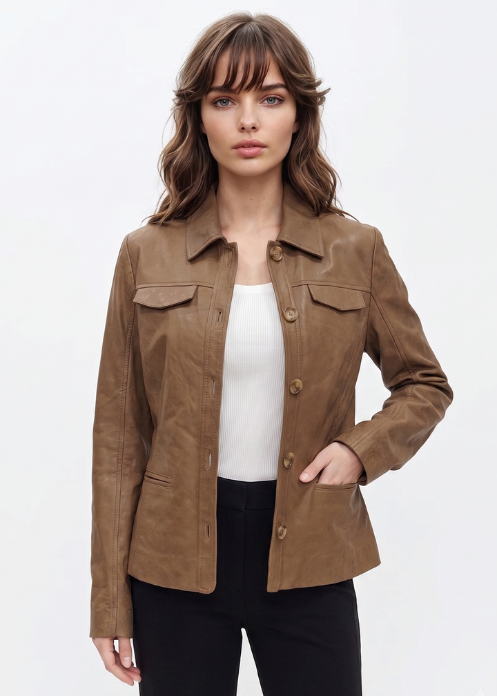 Tova, 56 cm. - Lam Malli Leer - Dames - Latte