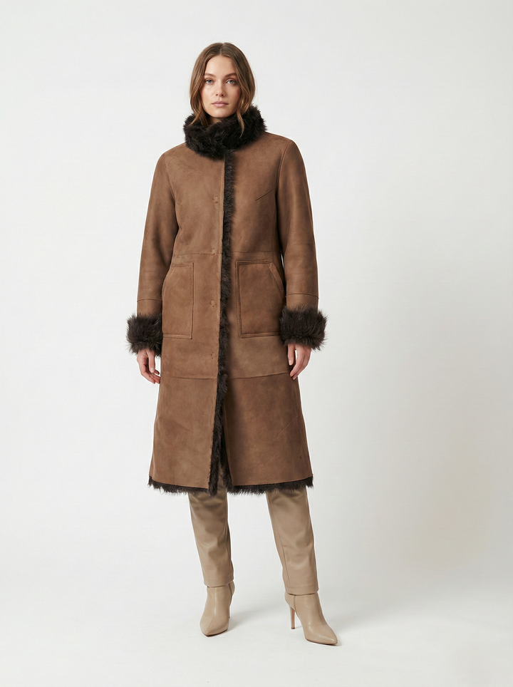 Jacurso, 105 cm. - Krage - Lamm i mocka - Dam - Brun