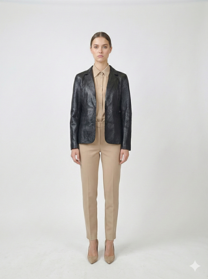Lia Blazer, 62 cm. - Krage - Lammläder - Dam - Svart