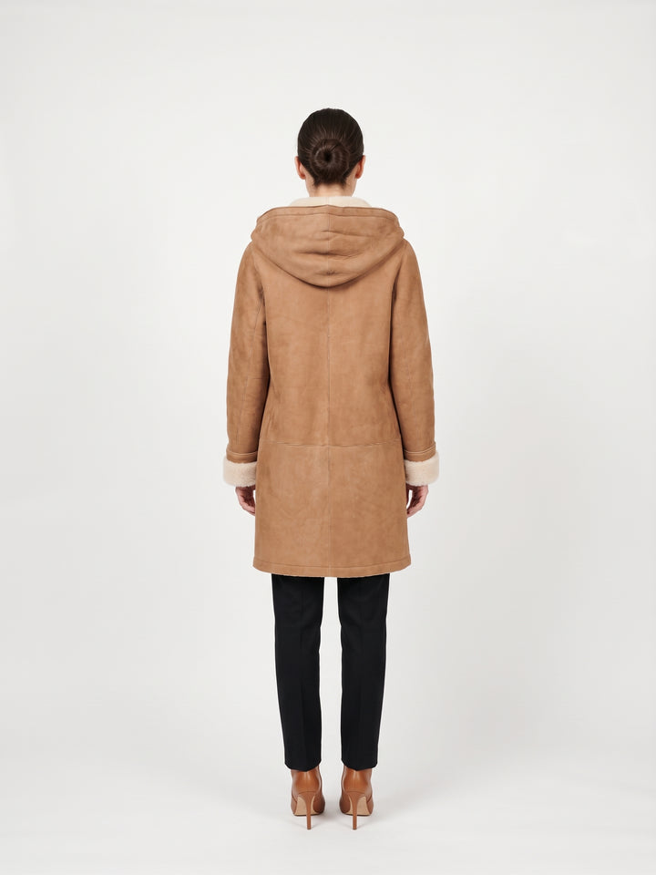 969, 90 cm. - Hette - Semsket lammejakke - Dame - Cognac