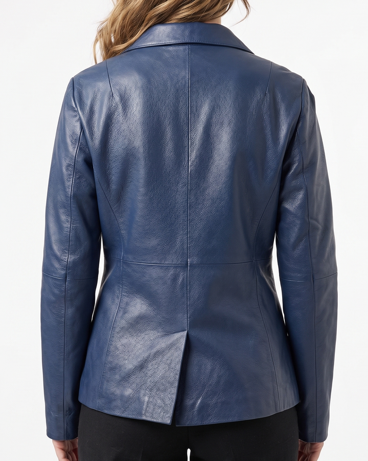 Nina Blazer, 60 cm. - Lamb Dior Bonded Læder-Damer - Dusty Blue