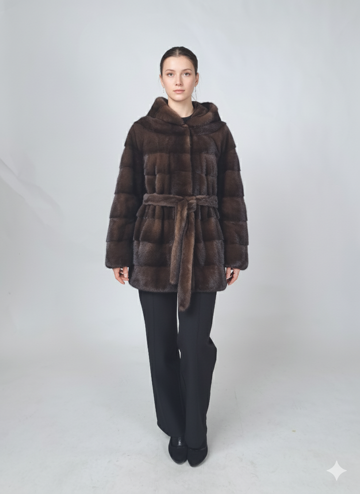 Vittoria, 75 cm. - Cappuccio - Visone - Donna - Marrone