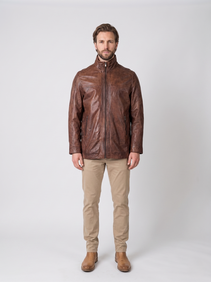 Brenton - Long Lamb Polish Nappa Leather -Man Copper Brown