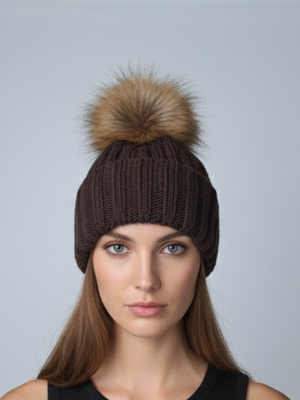Beanie Hat - Prjónað akrýl - Brúnn