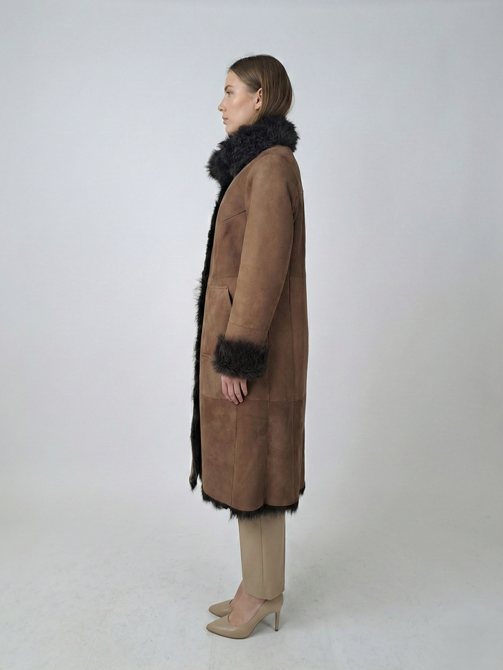 Jacurso, 105 cm. - Krage - Lamm i mocka - Dam - Brun