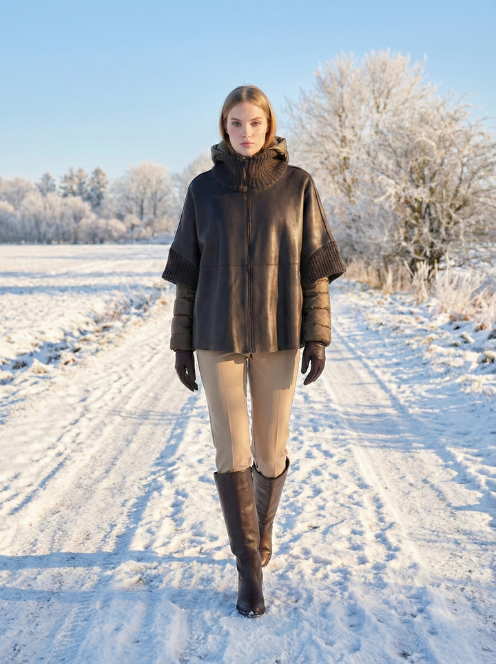 Lucia - Hætte, 65 cm. - Lamme Malli Læder - Damer - Sort