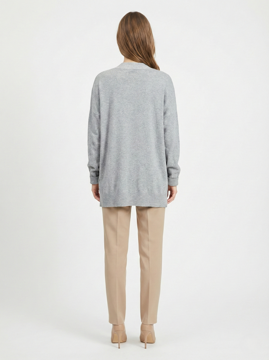 SY-25005 lang cardigan - 100 % ren kashmir - kvinder - grå