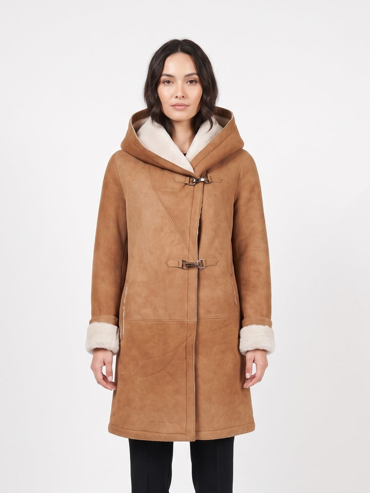 969, 90 cm. - Hette - Semsket lammejakke - Dame - Cognac